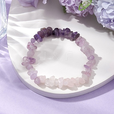 Natural AmethystChips Beaded Stretch Bracelets for Women BJEW-TA00557-01-1