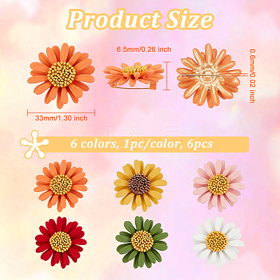 6Pcs 6 Color 3D Daisy Enamel Pins JEWB-WH0029-28G-1
