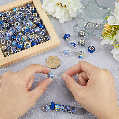 100Pcs Printed Transparent Resin European Beads RESI-PA0001-18C-1