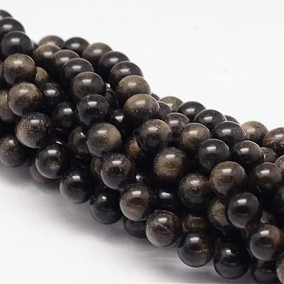 Natural Golden Sheen Obsidian Beads Strands G-K115-13-8mm-1