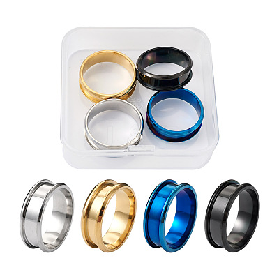 4 Colors Stainless Steel Grooved Finger Ring Settings STAS-TA0001-26E-1