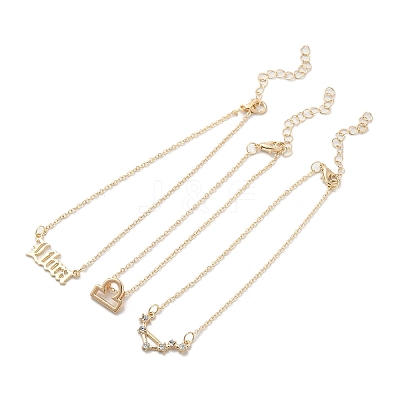 3Pcs Alloy Rhinestones Anklets AJEW-S083-01G-11-1