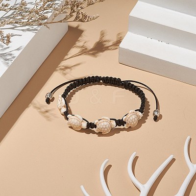 Synthetic Turquoise(Dyed) Tortoise Braided Bead Bracelet for Women BJEW-TA00225-02-1