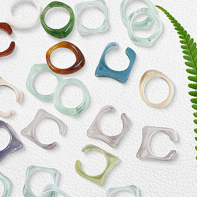 4 Styles Resin & Acrylic Finger Rings for Women RJEW-SC0001-24-1