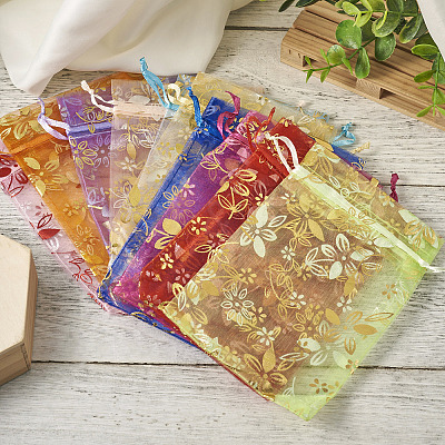 100Pcs 10 Colors Organza Drawstring Jewelry Pouches OP-TA0001-02-1