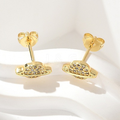 Brass Micro Pave Clear Cubic Zirconia Stud Earrings EJEW-A128-03G-1