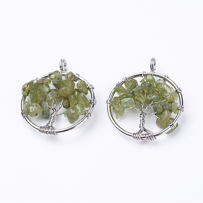 Natural Peridot Pendants G-E419-19P-1