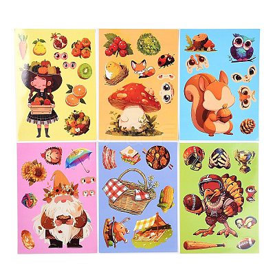 6Pcs Thanksgiving Day Cartoon Paper Self-Adhesive Picture Stickers STIC-C010-30-1