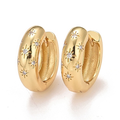 Clear Cubic Zirconia Star Hoop Earrings EJEW-C022-06G-01-1