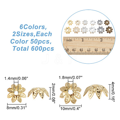 600Pcs 12 Style Iron Bead Caps IFIN-AR0001-30-1