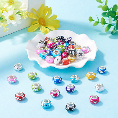 50Pcs 10 Colors Opaque Resin Rondelle European Beads RESI-TA0005-47-1