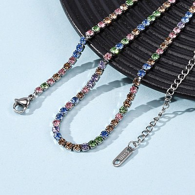 3MM 304 Stainless Steel Rhinestone Cup Chain Necklaces for Women NJEW-G175-01P-01-1