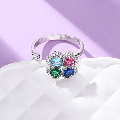 Brass Micro Pave Cubic Zirconia Rotating Cuff Rings for Women RJEW-M099-01P-1