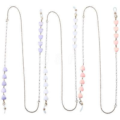 3Pcs 3 Colors Iron & Resin Heart Eyeglasses Chains AJEW-CN0007-85-1