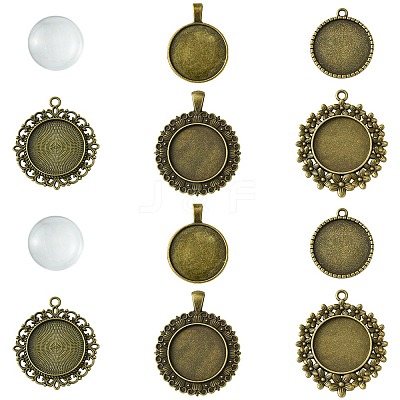 DIY Blank Round Glass & Tibetan Style Alloy Pendant Making Kits DIY-FS0006-10-1