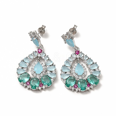 Colorful Cubic Zirconia & Rhinestone Teardrop Dangle Stud Earrings EJEW-H093-18P-1