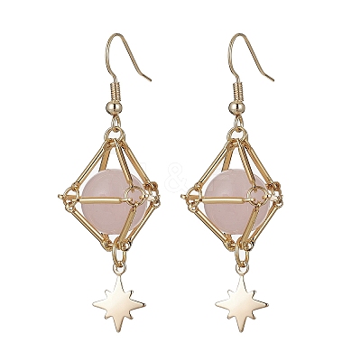 Natural Rose Quartz Dangle Earrings EJEW-JE05499-02-1