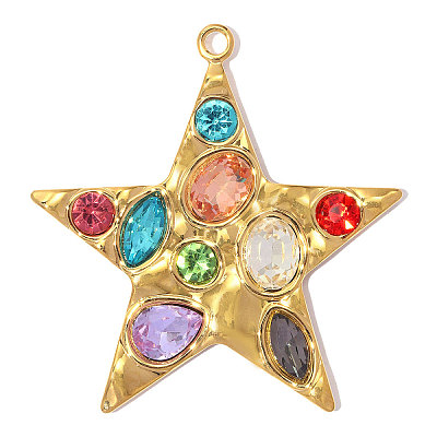 304 Stainless Steel Pave Colorful Cubic Zirconia Pendants CU-OY002-18G-1