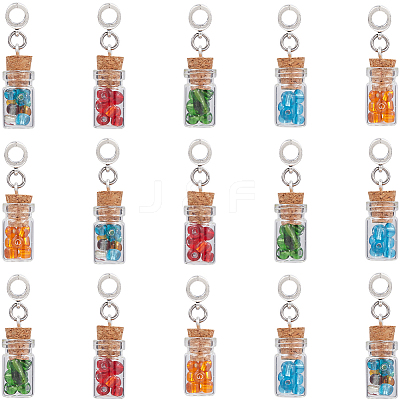 30Pcs Glass Bottle with Glass Seed Beads European Dangle Charms FIND-SC0012-99-1