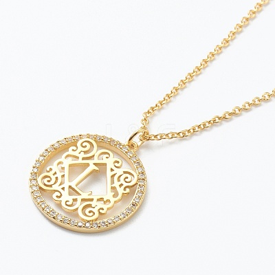 Brass Micro Pave Clear Cubic Zirconia Pendant Necklaces NJEW-E153-01L-1