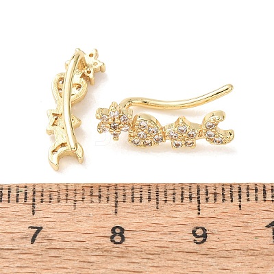 Brass Pave Cubic Zirconia Stud Crawler Earrings KK-CBAA351-11G-1