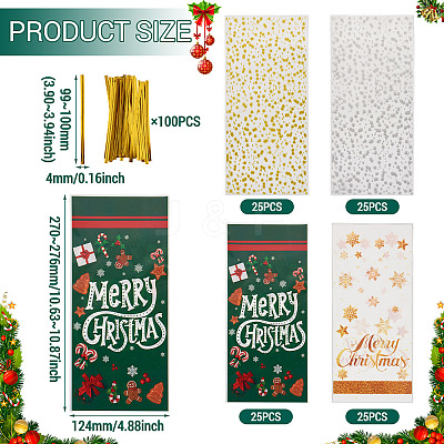 100Pcs 4 Styles Christmas Theme OPP Cellophane Candy Packaging Bags ABAG-TA0002-08-1