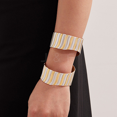 304 Stainless Steel Enamel Open Cuff Bangles BJEW-K288-01G-1
