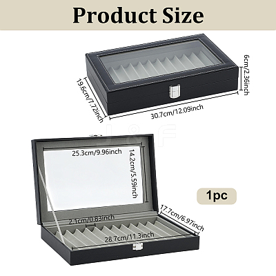 Black PU Leather Pen Organizer Boxes with Clear Glass Visible Window Lid CON-WH0107-129B-1