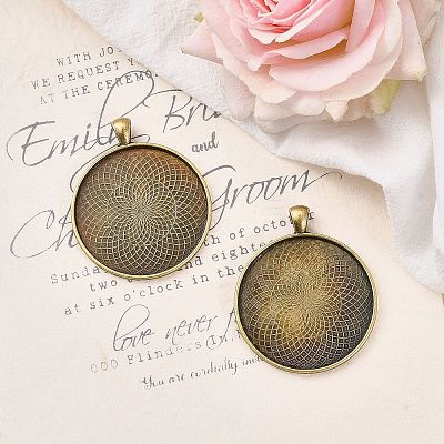 Tibetan Style Flat Round Alloy Big Pendant Cabochon Settings LS-X-TIBEP-Q049-09AB-NR-1
