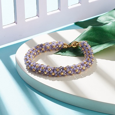 Glass Seed Beaded Bracelet with Brass Magnetic Clasp BJEW-JB07802-05-1