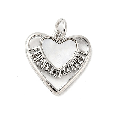 Brass Pave Natural White Shell Heart Charms with Jump Rings KK-S522-08A-P-1