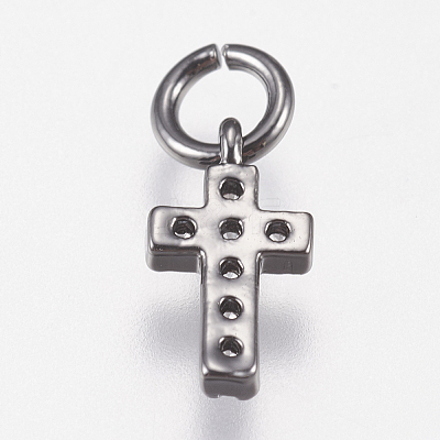 Brass Micro Pave Cubic Zirconia Tiny Cross Charms LS-ZIRC-E147-62B-1