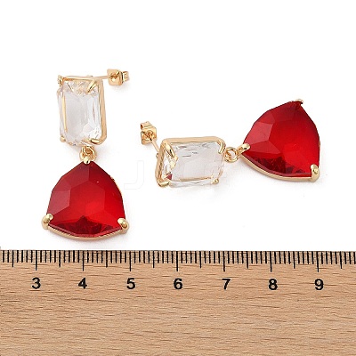 Golden Brass with Glass Dangle Stud Earrings GLAA-B015-16-1