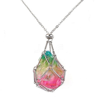 Brass Macrame Pouch Empty Stone Holder for Pendant Necklaces Making NJEW-JN04439-02-1