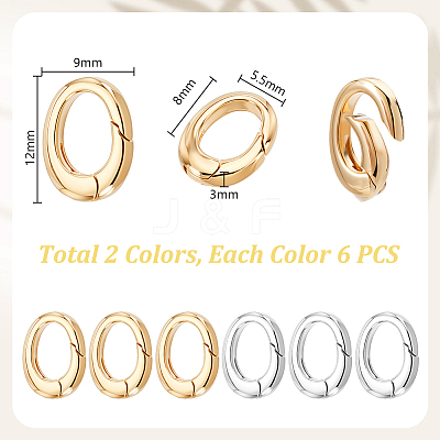 12Pcs 2 Colors Oval Brass Spring Gate Clasps KK-GA0002-16-1