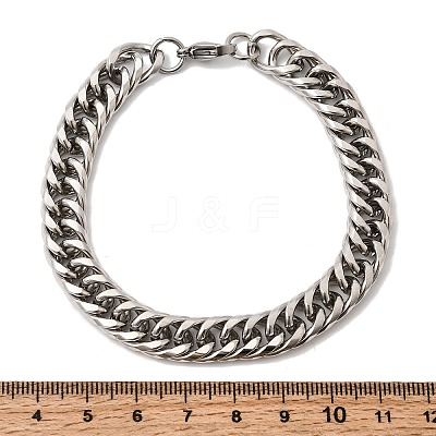 201 Stainless Steel Cuban Link Chains Bracelets for Women Men STAS-T077-21P-01-1