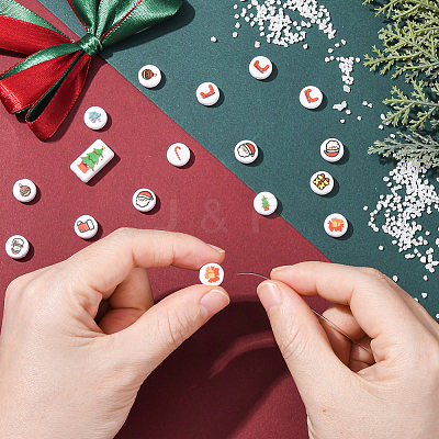 100Pcs Christmas Theme Printed Opaque Acrylic Beads OACR-SP0001-93-1