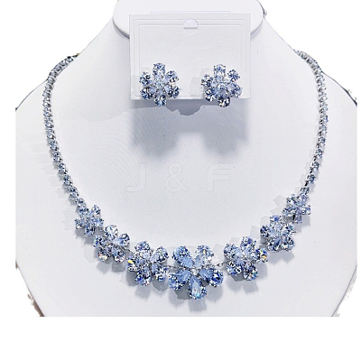 Flower Brass Micro Pave Cubic Zirconia Necklaces & Stud Earrings Sets FS-WG9424F-01-1