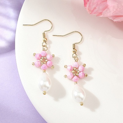 Anti-Tarnish Electroplate Bicone Glass Pearl Teardrop Beads Dangle Earrings EJEW-MZ00765-03-1