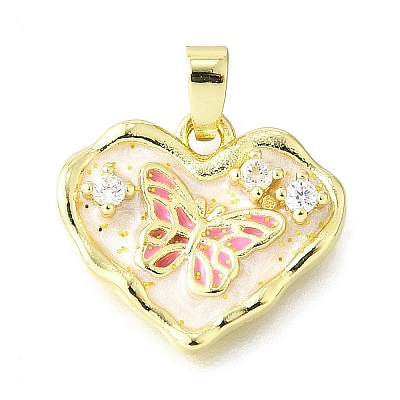 Brass Micro Pave Cubic Zirconia Enamel Pendants KK-V007-41G-01-1