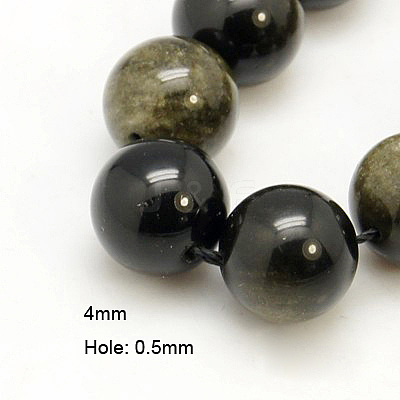Natural Golden Sheen Obsidian Beads Strands G-C068-4mm-9-1