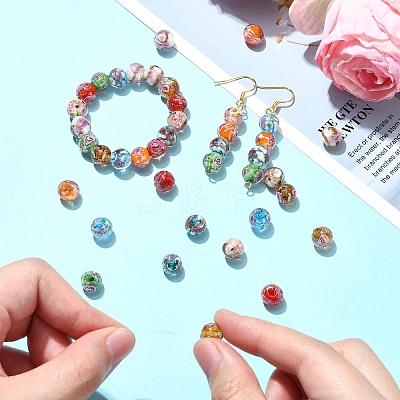 40Pcs 8 Colors Handmade Gold Sand Lampwork Beads LAMP-YW0001-22-1