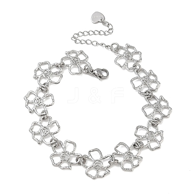 Hollow Hammered 304 Stainless Steel Link Chain Bracelets for Women BJEW-F539-01C-P-1