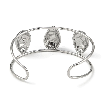 Non-Tarnish 304 Stainless Steel Wide Hollow Textured Horse Eye Opaen Cuff Bangles BJEW-Q348-06P-01-1