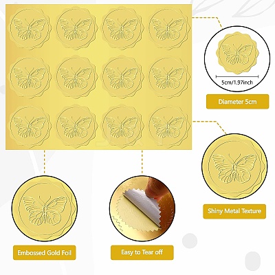 34 Sheets Self Adhesive Gold Foil Embossed Stickers DIY-WH0509-014-1