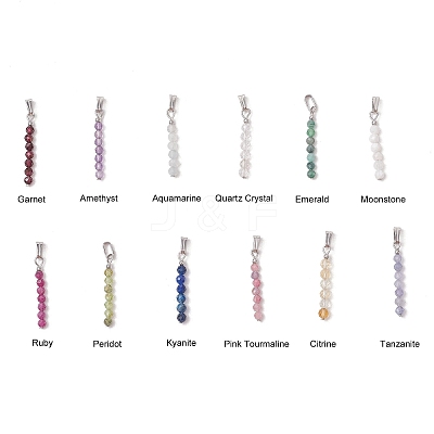 12Pcs 12 Styles Natural Mixed Stone Faceted Round Beaded Pendants PALLOY-JF03556-02-1