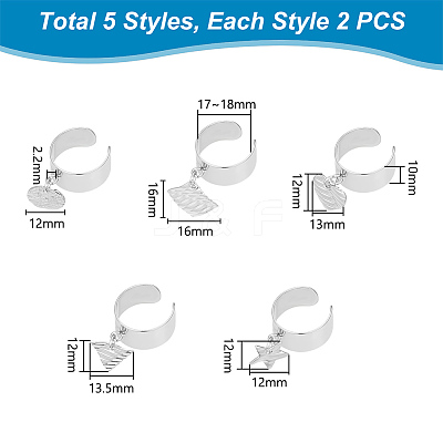 10Pcs 10 Style 304 Stainless Steel Open Cuff Rings Set RJEW-AB00001-1