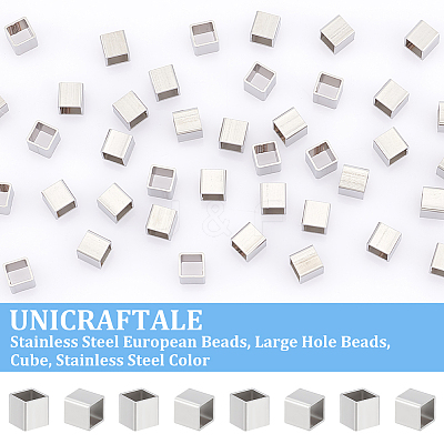 50Pcs 304 Stainless Steel European Beads FIND-UN0061-09-1