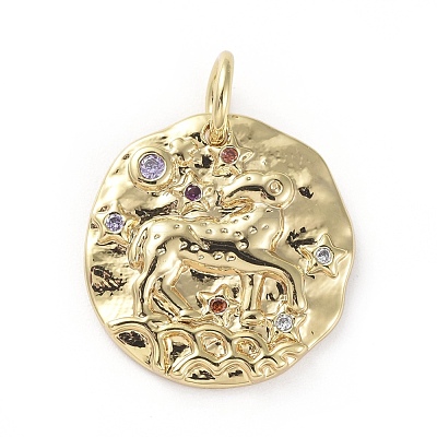 Brass Micro Pave Cubic Zirconia Pendants X-ZIRC-G157-03K-01G-1
