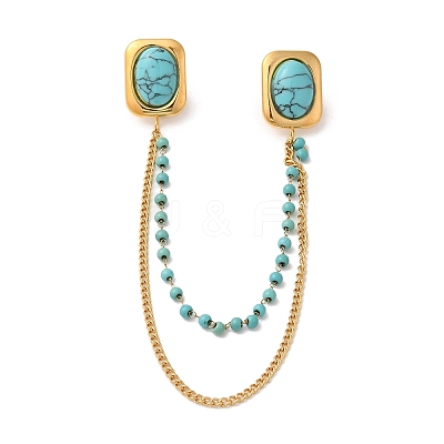 304 Stainless Steel Pave Dyed Synthetic Turquoise Hanging Chain Brooch JEWB-S021-04G-01-1